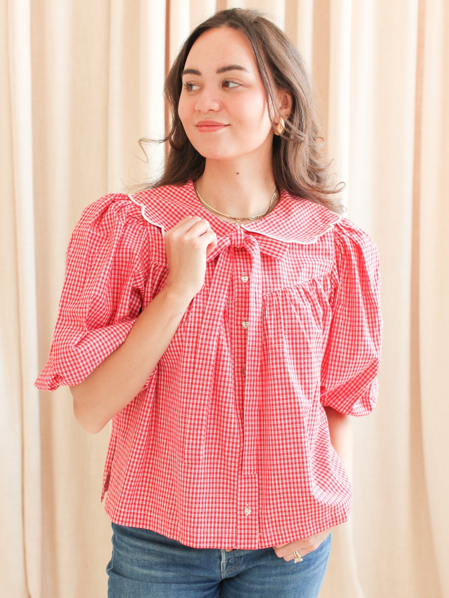 Katherine Scalloped Blouse - Red